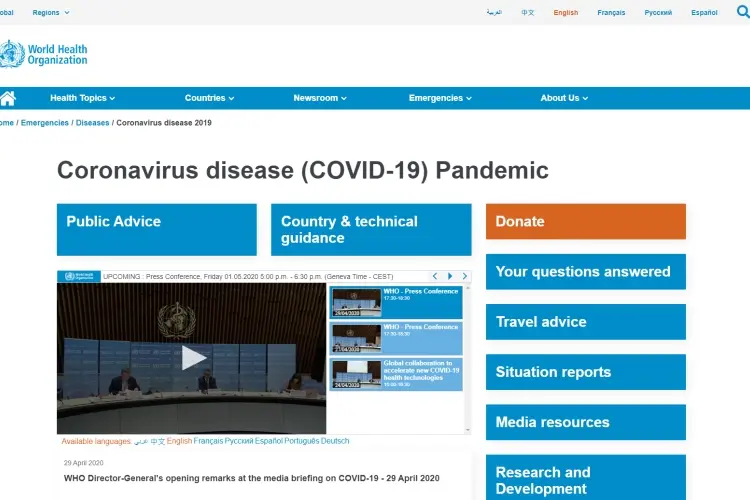World HealthOrganization's COVID-19 Map